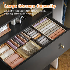 4 - Drawer Black Wood Dresser with LED Lights, Modern Chest of Drawers for Bedroom, Living Room
