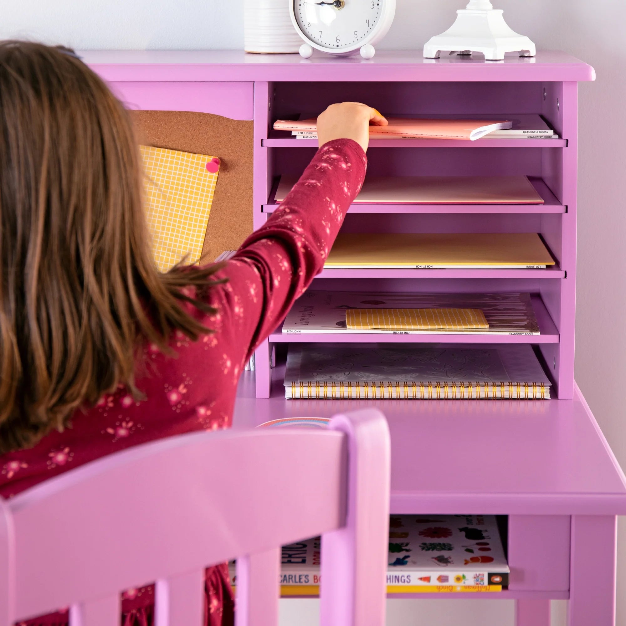 Guidecraft Kids Media Desk and Chair Set - Gray: Kids Desk and Chair Set, Study Table for Kids with Hutch and Shelf, Wood Bedroom Furniture Set