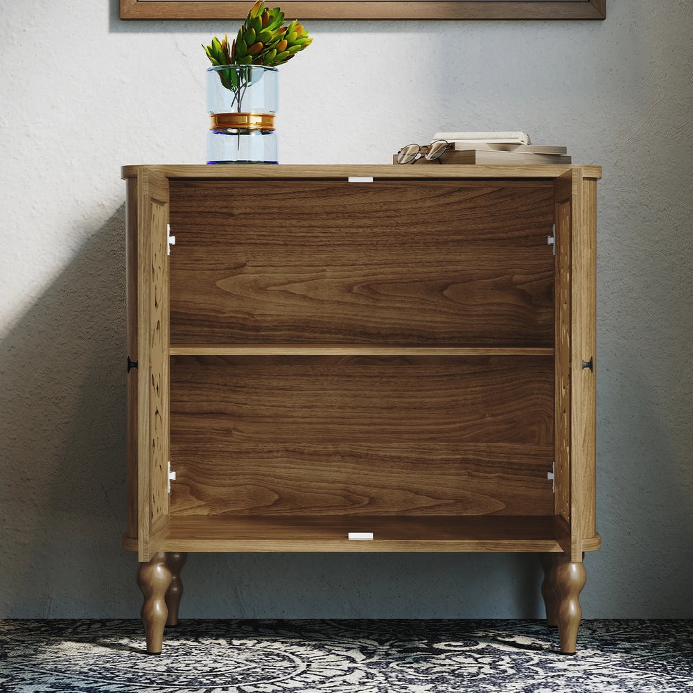 HLR 48" Accent Cabinet with 4 Doors, Vintage Hollow Carving Storage Credenza, Sideboards and Buffets Cabinet for Living Room, Kitchen, Dining Room, Entryway