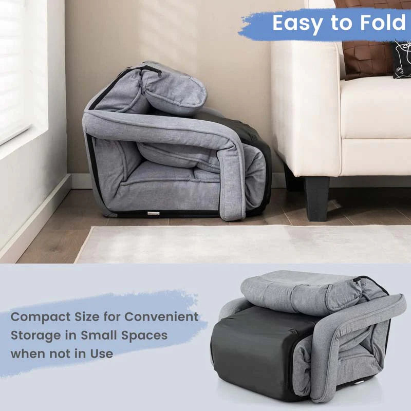 6-Position Adjustable Floor Sofa Bed, Folding Lazy Sofa Chaise Lounger Recliner with Armrests & Footrests for Living Room, Bedroom & Gaming