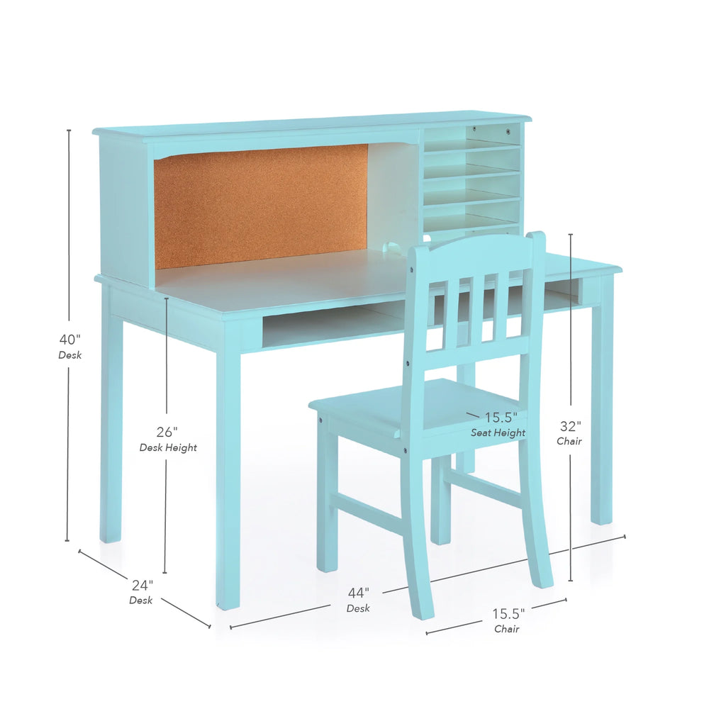 Guidecraft Kids Media Desk and Chair Set - Gray: Kids Desk and Chair Set, Study Table for Kids with Hutch and Shelf, Wood Bedroom Furniture Set