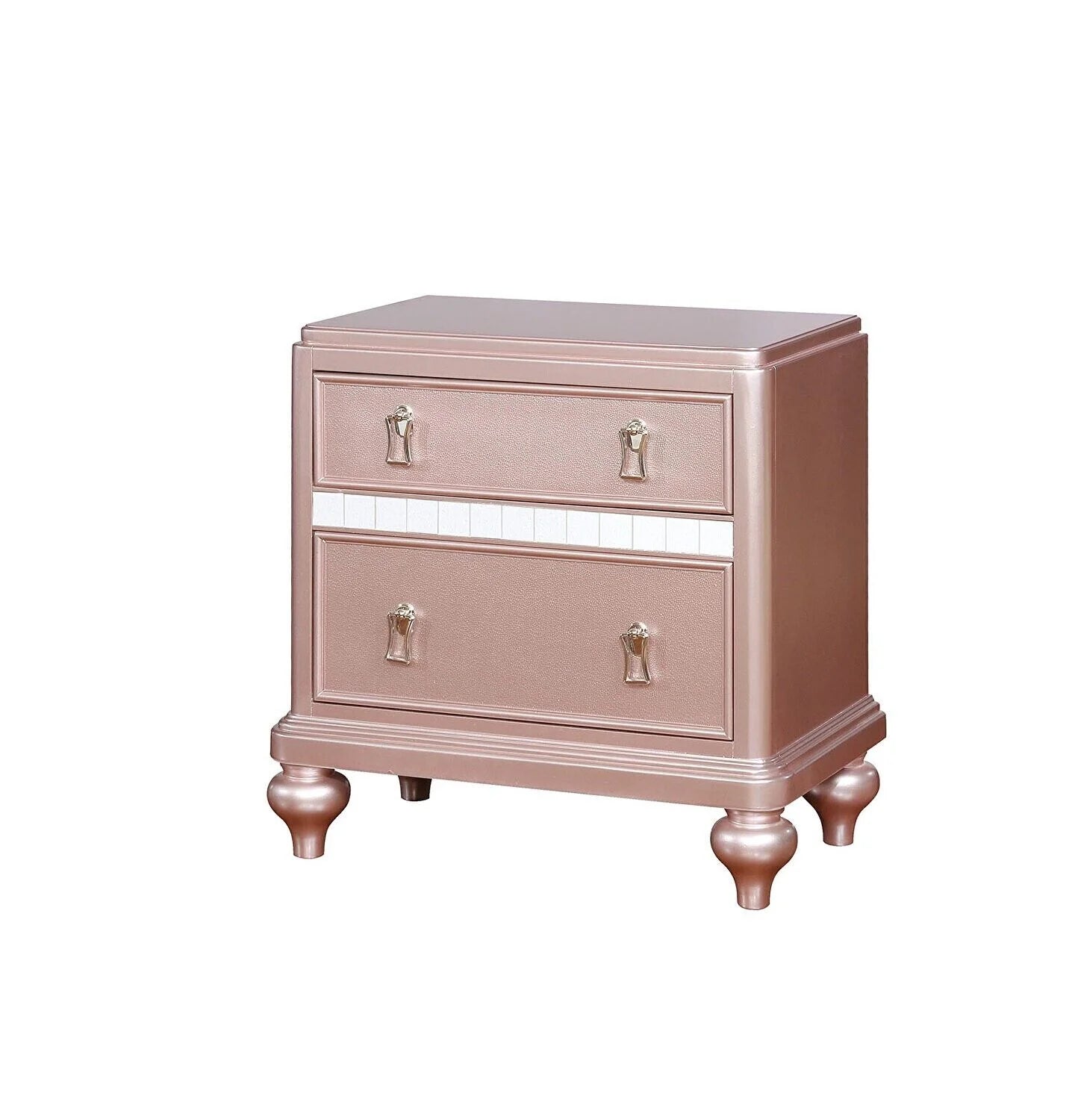 Contemporary Rosé Gold Twin Size Bed 6pc Set Dresser Mirror Nightstand Chest Padded HB Tufted Bedroom Furniture Solid Wood