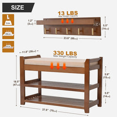 Shoe Rack for Front Door Entrance, 28 Entryway Bench with Coat Rack, Hall Tree Shoe Bench with Storage for Entry, Hallway, Bedroom, Living Room
