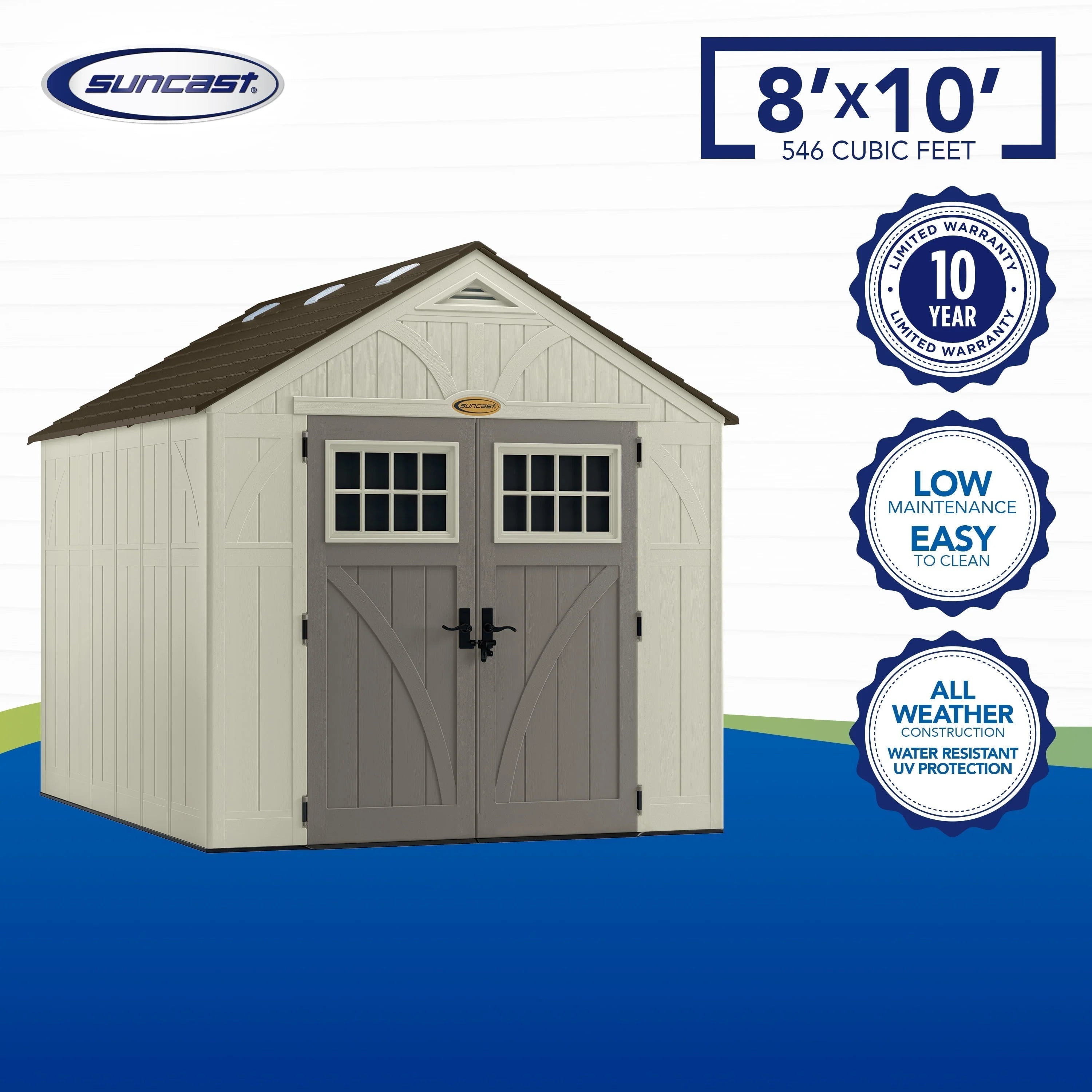 Suncast 8 x 10 ft. Metal and Resin Storage Shed. Vanilla