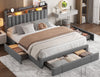 Enhomee Queen Bed Frame with 3 Storage Drawers Upholstered Queen Size Bed Frame with Headboard Noise Free Platform Bed with Metal Frame & Wood Slats Support Beige Bedroom Furniture for Adults Clothes - King / Gray / with Storage Shelf