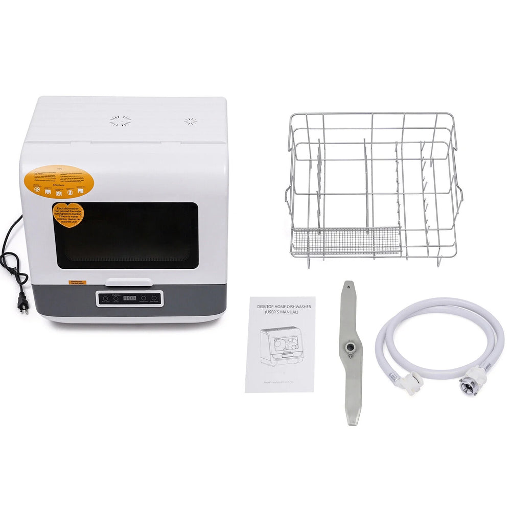 110V 800W Countertop Dishwasher - Stainless Steel, 3 Wash Modes + Fruit Wash, Touch Control, Space - Saving, Ideal for Small Kitchens & Rvs