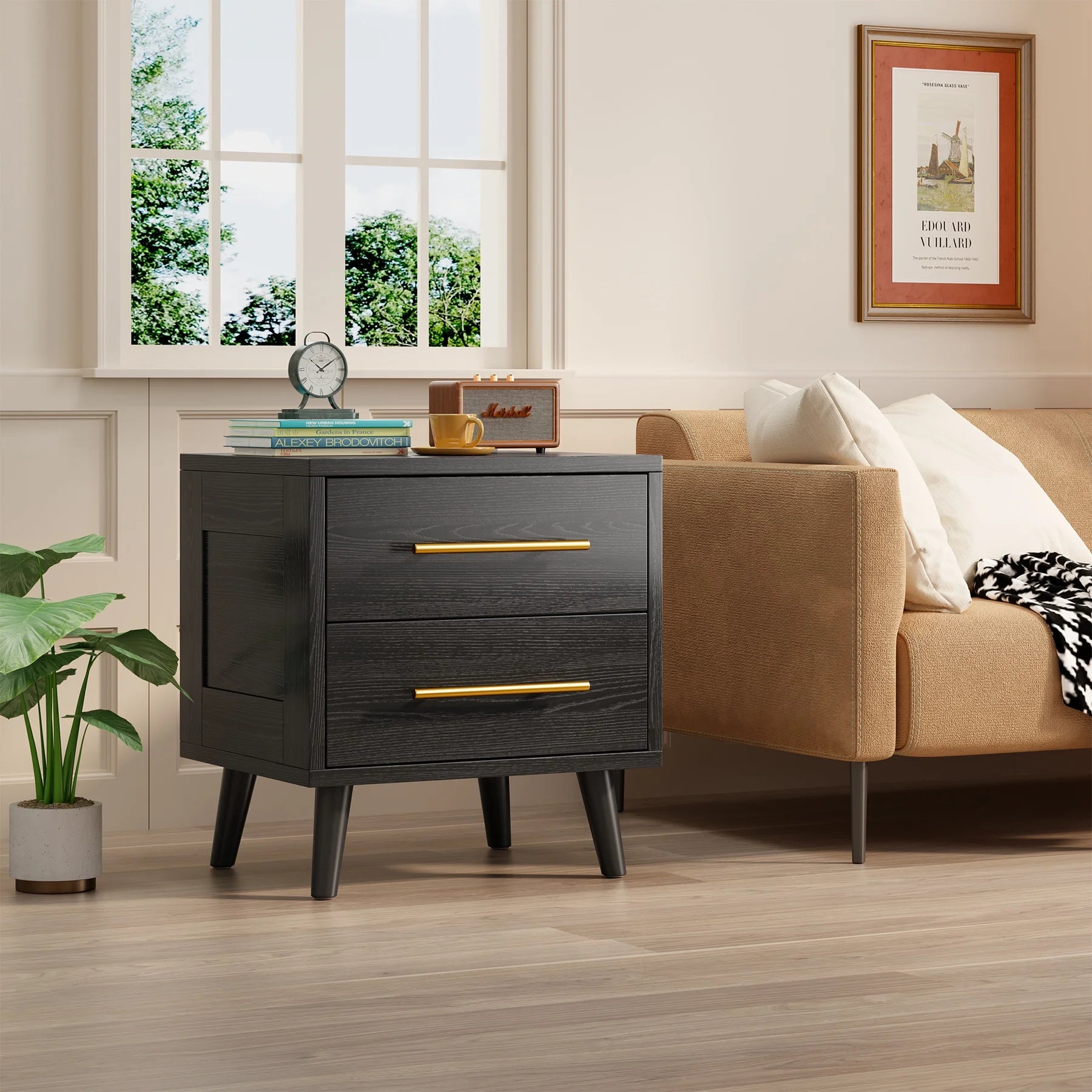 Noelse 3 Piece Bedroom Furniture Set, 6 Drawer Dresser with 2 Nightstands, Modern Wood Storage Organizer with Metal Handles for Bedroom, Living Room, Black