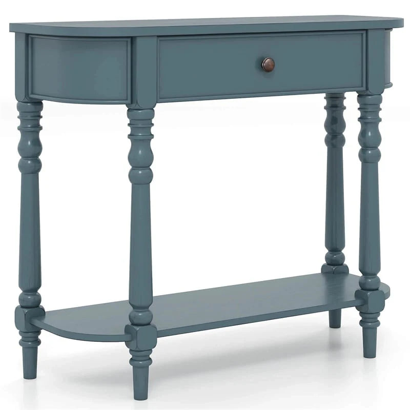 36" 2-Tier Retro Console Table with Storage Drawer & Open Shelf, Solid Wood Narrow Entryway Sofa Table for Living Room, Foyer & Hallway