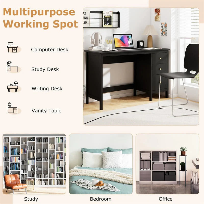 Computer Desk with 3 Storage Drawers, 48" Modern Home Office Desk with Spacious Desktop, Compact Study Writing Desk Workstation for Bedroom
