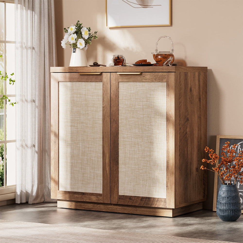 Hommpa Sideboard Buffet Cabinet Rattan Kitchen Storage Organizer with 5 - Position Adjustable Shelf & 2 Doors Boho Farmhouse Accent Cabinets TV Console for Living Dining Room Coffee Bar