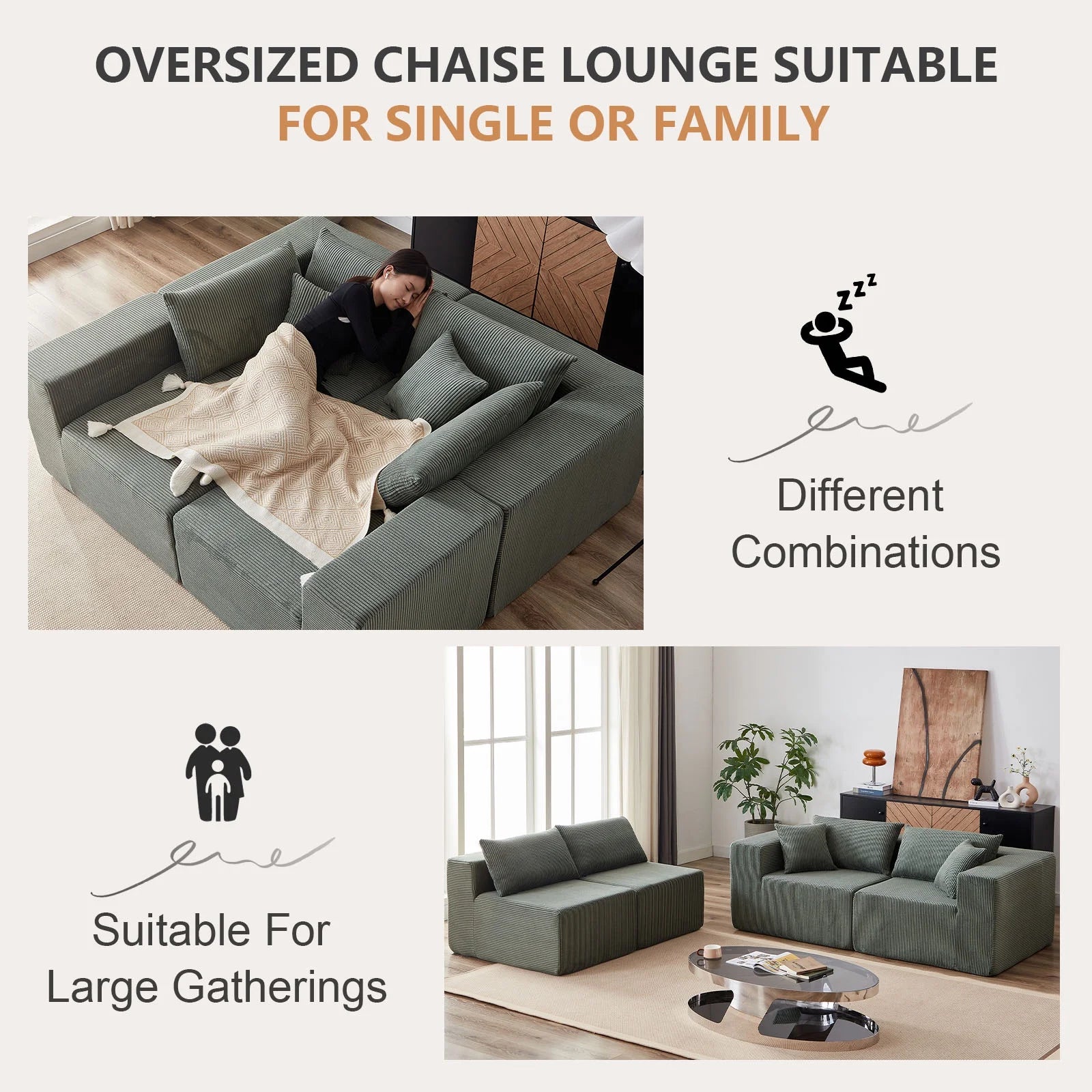 104 - Inch Corduroy Modular L Shaped Sectional Sofa, Luxury Floor Couch Set, Upholstered Indoor Furniture, Foam - Filled Compressed Sofa for Living Room, Bedroom, 4 PC Free Combination ?
