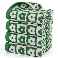 Jacquotha Hand Towels Checkered Floral - Set of 4 Soft Face Towels for Bathroom, Medium Size 13�� x 29��, Dark Olive Green