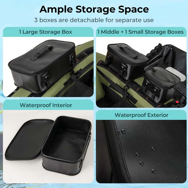 Inflatable Fishing Float Tube, 350LBS Portable Belly Boat with Rod Rack Basket, Fish Finder Holder, Fish Ruler, 3 Storage Boxes & Pump