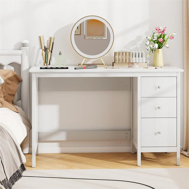 Computer Desk with 3 Storage Drawers, 48" Modern Home Office Desk with Spacious Desktop, Compact Study Writing Desk Workstation for Bedroom - Brown