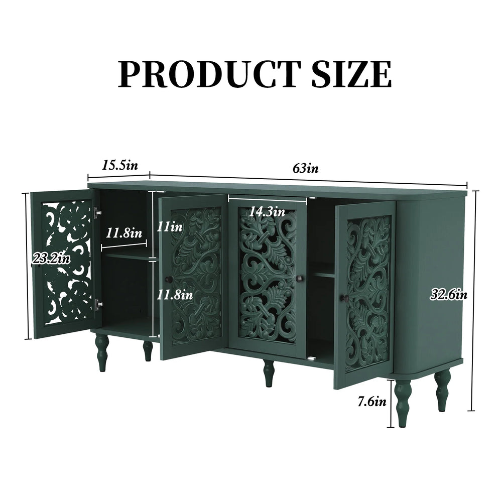 HLR 48" Accent Cabinet with 4 Doors, Vintage Hollow Carving Storage Credenza, Sideboards and Buffets Cabinet for Living Room, Kitchen, Dining Room, Entryway