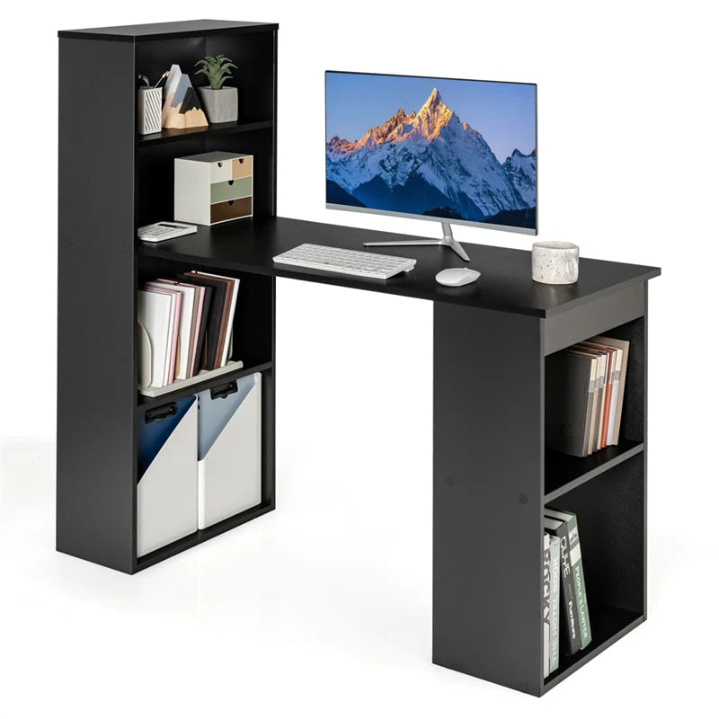 48" Computer Desk with 6-Tier Storage Shelves, 3-in-1 Reversible Writing Desk w/ Bookshelf & CPU Stand, Space-Saving Home Office Workstation