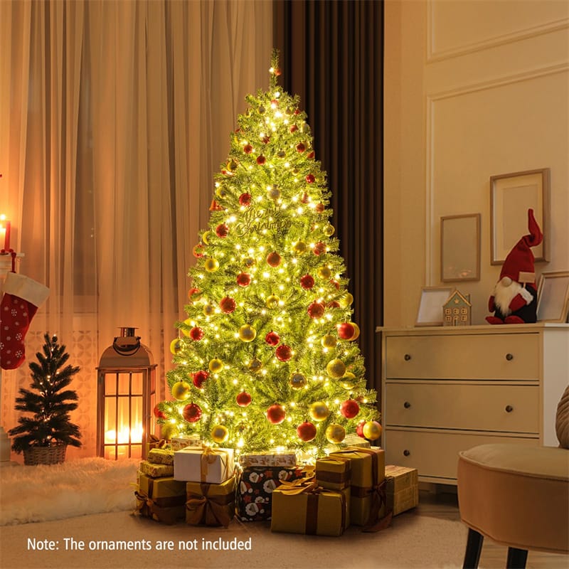 6/7/8FT Pre-Lit Artificial Christmas Tree, Hinged Xmas Tree with Remote, Warm White LED Lights, Timer, Adjustable Lighting Modes for Holiday Decor - 6 FT
