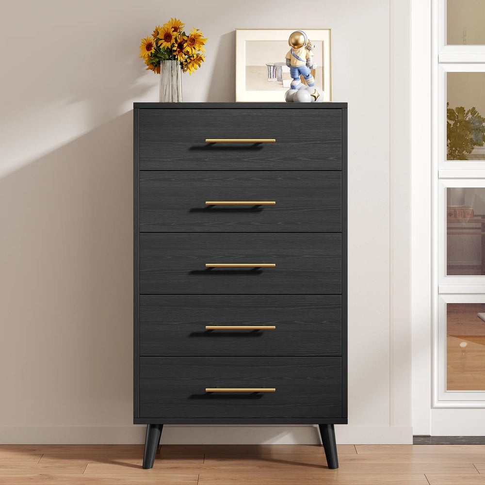 Bedroom Furniture Set - Includes Queen Bed Frame, Nightstands Set of 2, 5 - Drawer Dresser & Double Wide 6 - Drawer Dresser - Modern Storage Solution for Stylish Home Decor, Black