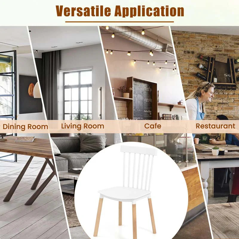 Set of 4 Windsor Dining Chairs, Modern Armless Side Kitchen Chairs with Spindle Back, Curved Seat & Solid Wood Legs for Living Room, Restaurant