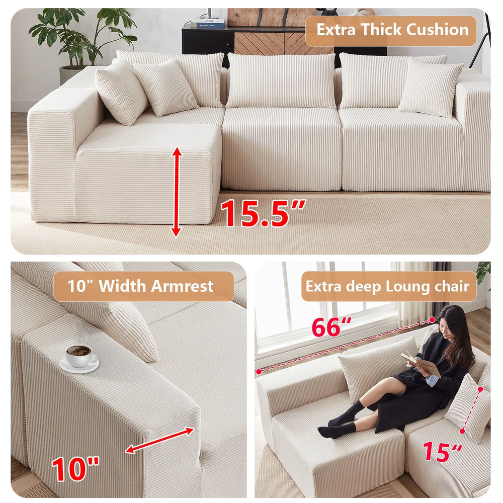104 - Inch Corduroy Modular L Shaped Sectional Sofa, Luxury Floor Couch Set, Upholstered Indoor Furniture, Foam - Filled Compressed Sofa for Living Room, Bedroom, 4 PC Free Combination ?