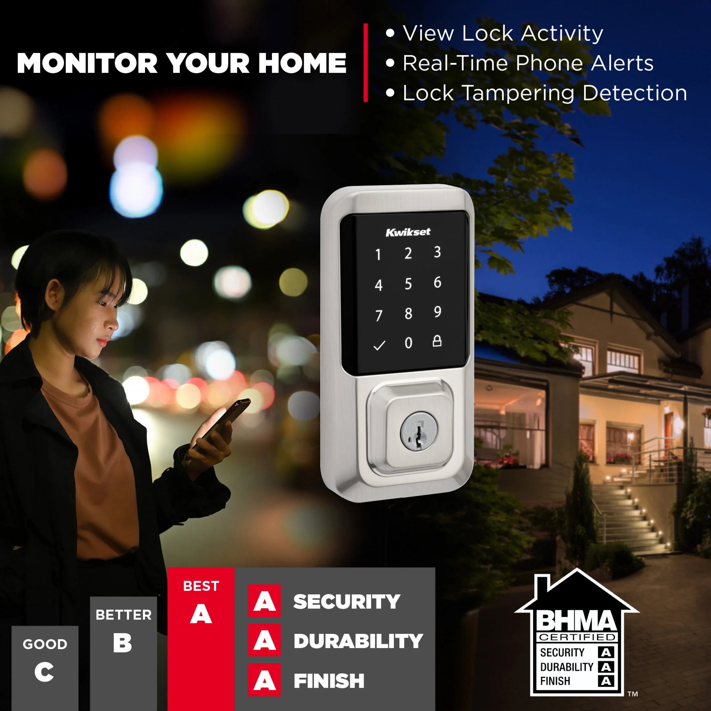 Kwikset Halo Touchscreen Wi - Fi Smart Deadbolt Hardware Lock with Smartkey Satin Nickel