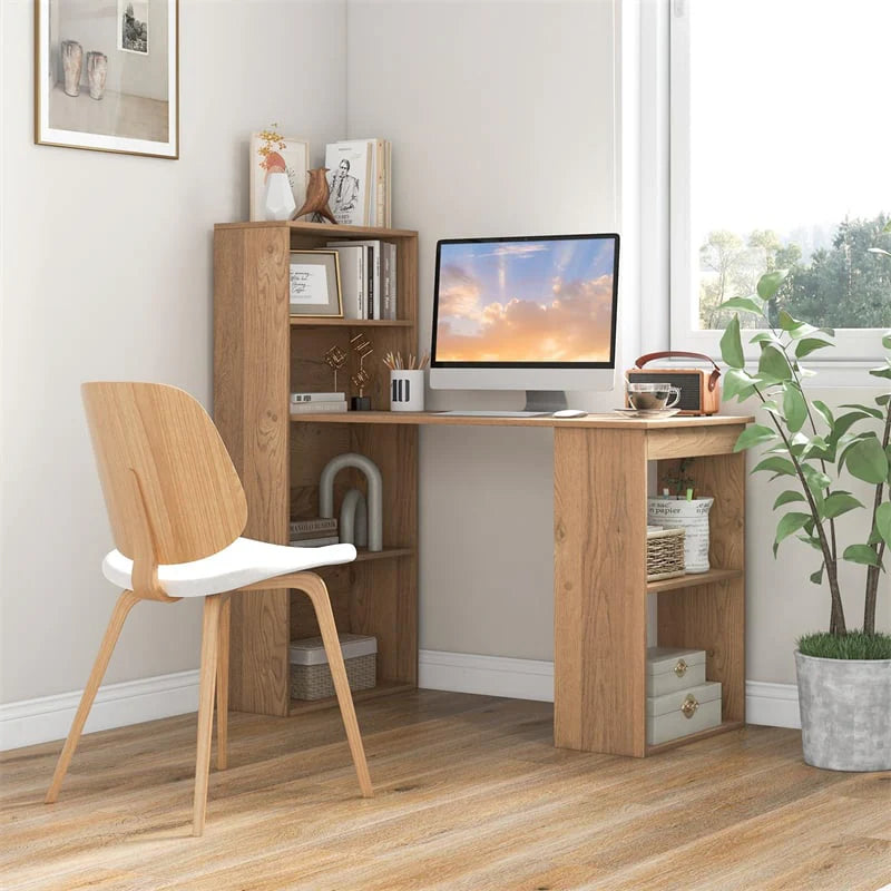 48" Computer Desk with 6-Tier Storage Shelves, 3-in-1 Reversible Writing Desk w/ Bookshelf & CPU Stand, Space-Saving Home Office Workstation