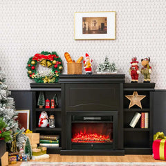 70" Fireplace Mantel TV Stand with Storage Shelves, Freestanding Wood Media Console for 28.5" Fireplace Insert, Living Room & Bedroom - White