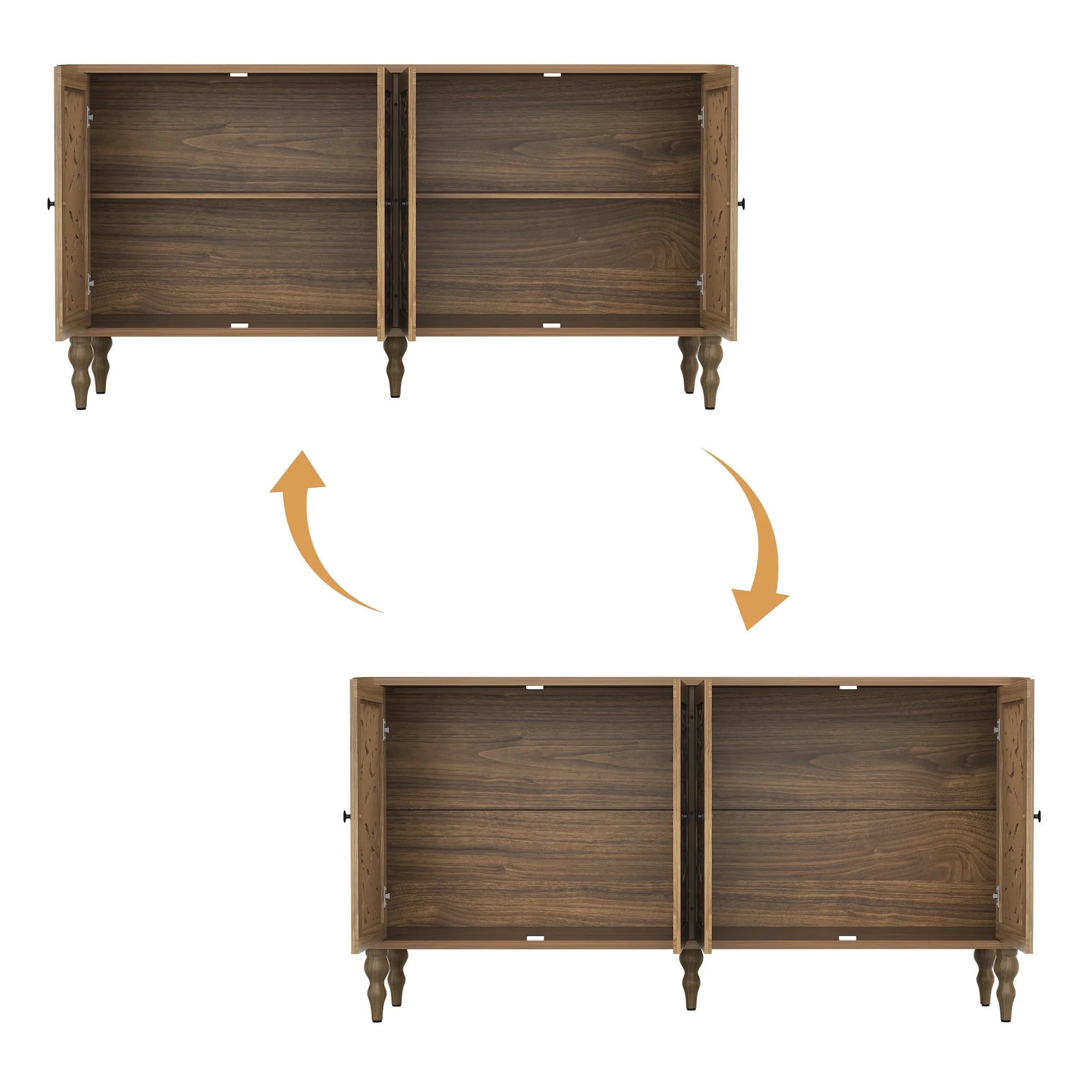 HLR 48" Accent Cabinet with 4 Doors, Vintage Hollow Carving Storage Credenza, Sideboards and Buffets Cabinet for Living Room, Kitchen, Dining Room, Entryway