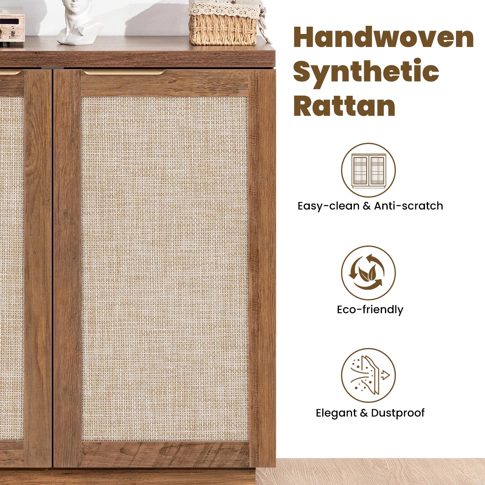 Hommpa Sideboard Buffet Cabinet Rattan Kitchen Storage Organizer with 5 - Position Adjustable Shelf & 2 Doors Boho Farmhouse Accent Cabinets TV Console for Living Dining Room Coffee Bar - 31.5" x 15.55" x 31.5" / 2 Pack