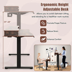 Electric Standing Desk with 2 Drawers, 3 Memory Positions, 63" x 24" Height Adjustable Electric Sit Stand Desk for Home Office Bedroom - White