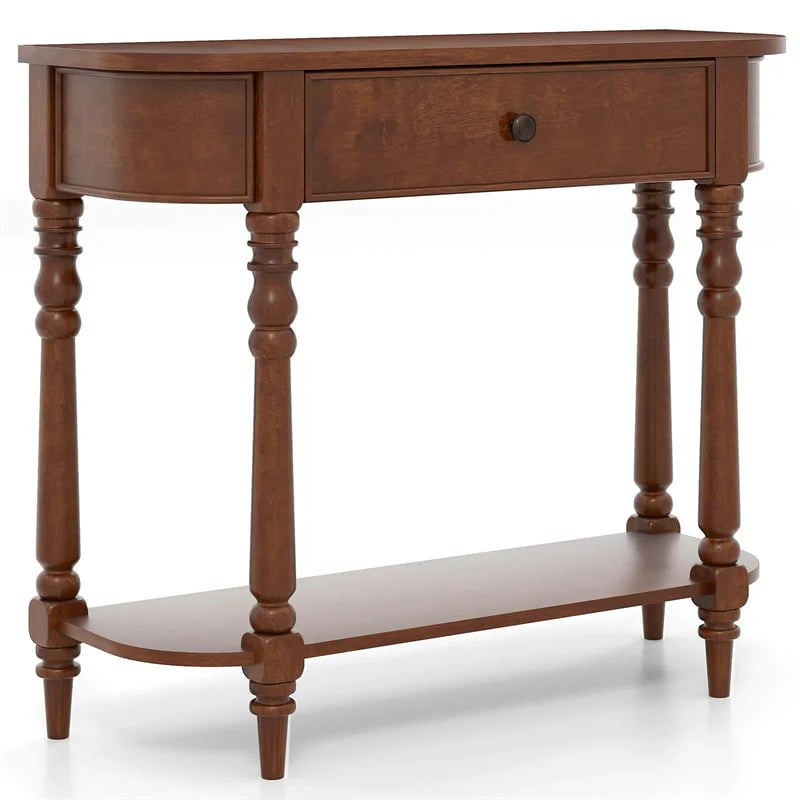 36" 2-Tier Retro Console Table with Storage Drawer & Open Shelf, Solid Wood Narrow Entryway Sofa Table for Living Room, Foyer & Hallway - Blue