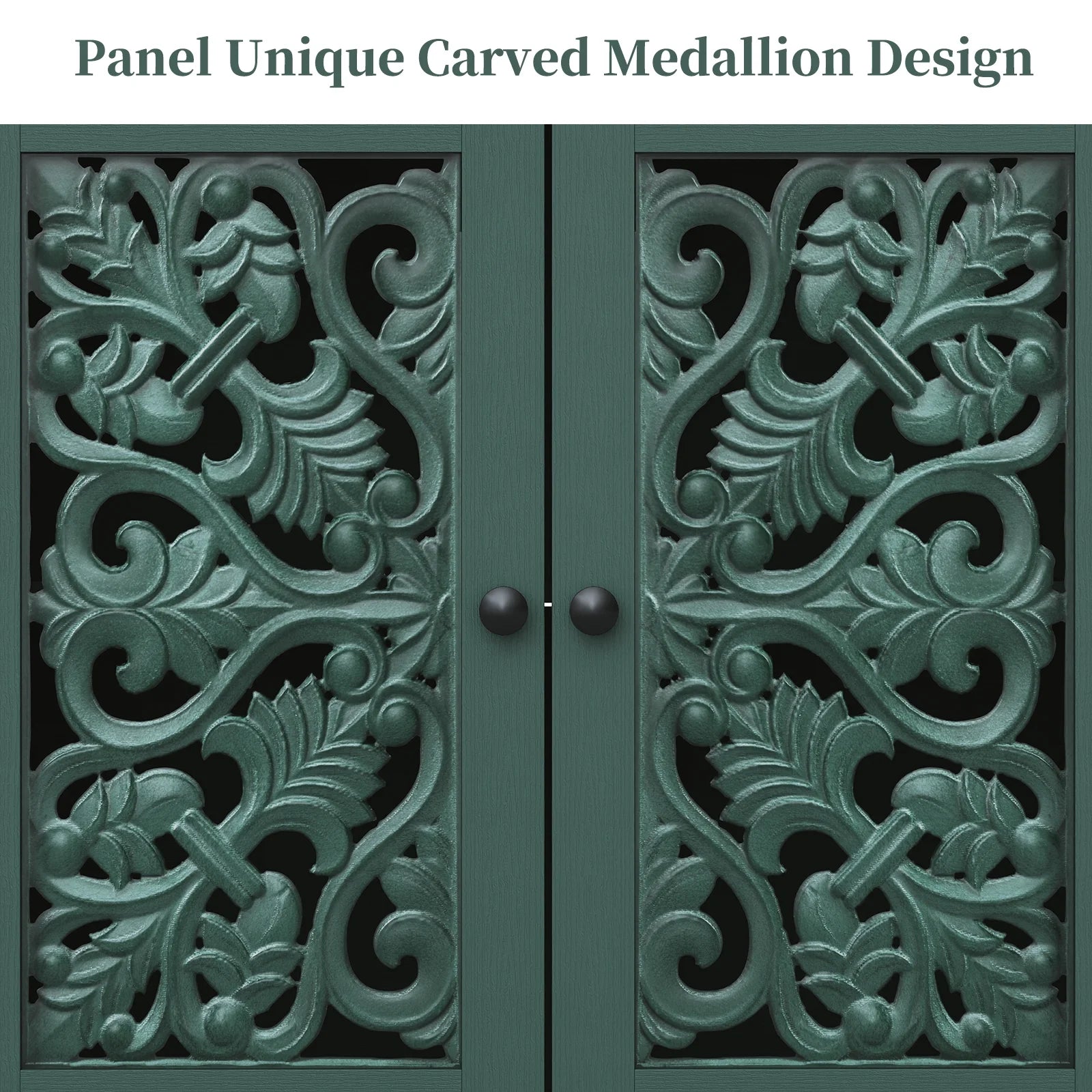 HLR 48" Accent Cabinet with 4 Doors, Vintage Hollow Carving Storage Credenza, Sideboards and Buffets Cabinet for Living Room, Kitchen, Dining Room, Entryway