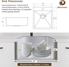 17 in Bar Sink Drop in - Small Kitchen Sink, Modern 18 Gauge Stainless Steel Sink with Brushed Finish, 17"x19"x6" Single Bowl Kitchen Sinks for RV, Prep, and Outdoor Use