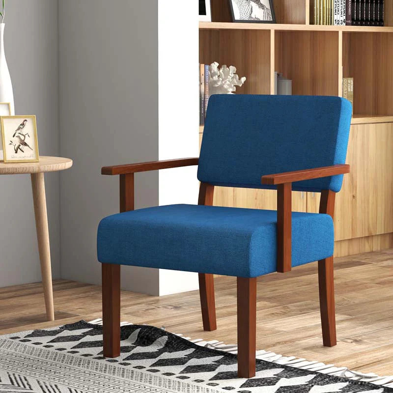 Modern Accent Chair Linen Armchair with Rubber Wood Frame, Mid Century Upholstered Reading Chair for Living Room Bedroom Reception