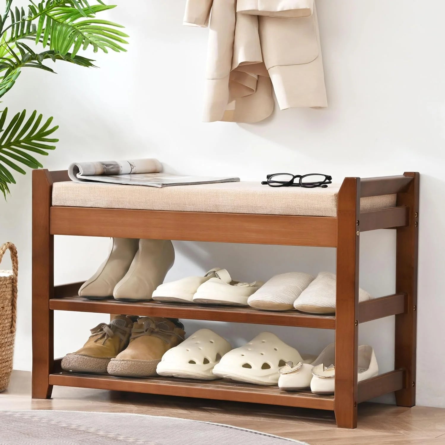 Shoe Rack for Front Door Entrance, 28 Entryway Bench with Coat Rack, Hall Tree Shoe Bench with Storage for Entry, Hallway, Bedroom, Living Room