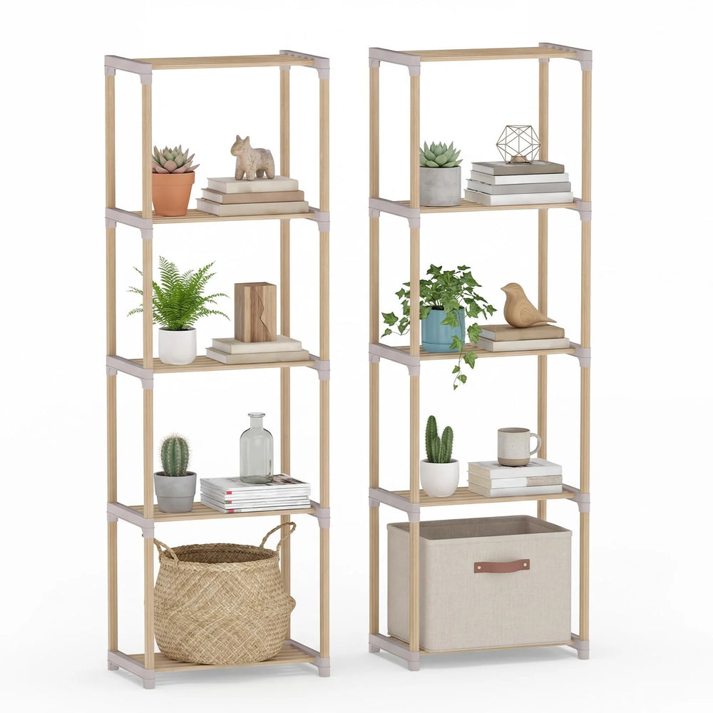 Tangkula 4/5-Tier Solid Wood Bookshelf for Home Office