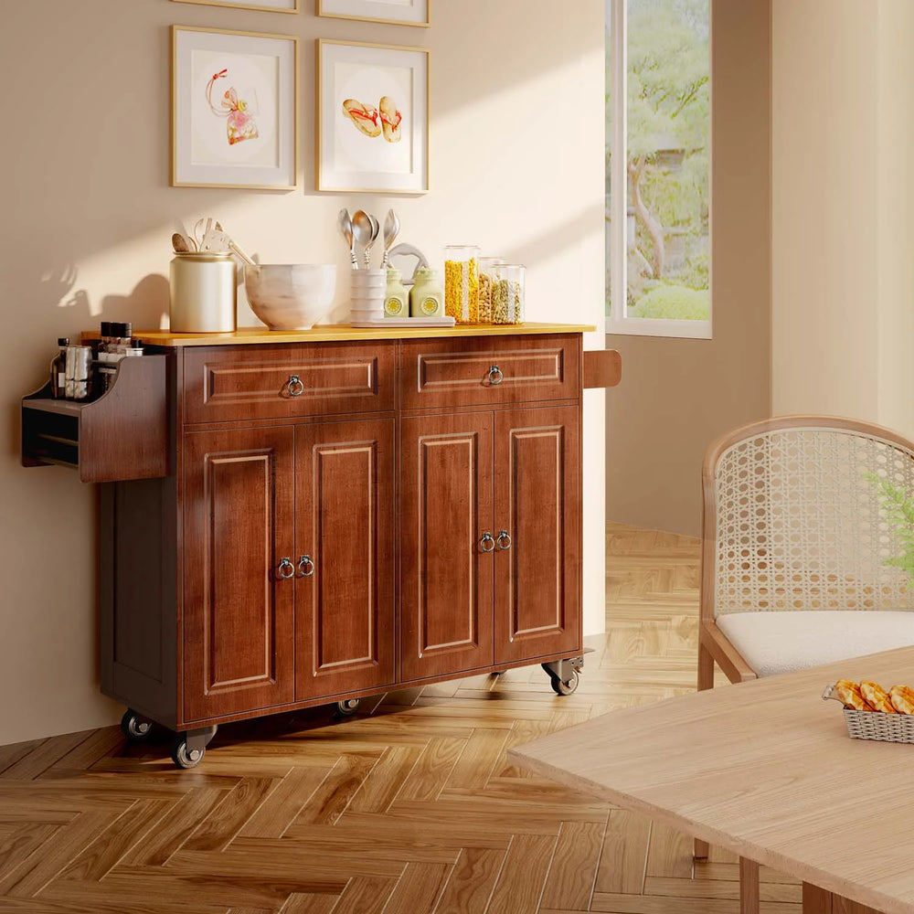 Lofka 52 - Inch Kitchen Island with Storage on Wheels with Wood Drop Leaf, Ideal for Small Kitchens