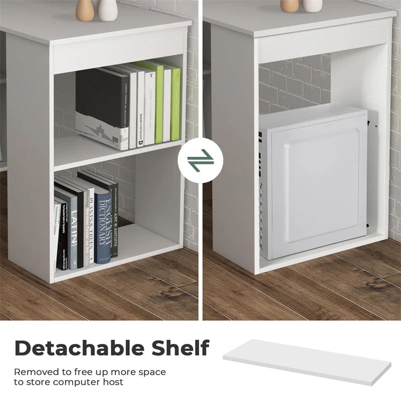 48" Computer Desk with 6-Tier Storage Shelves, 3-in-1 Reversible Writing Desk w/ Bookshelf & CPU Stand, Space-Saving Home Office Workstation