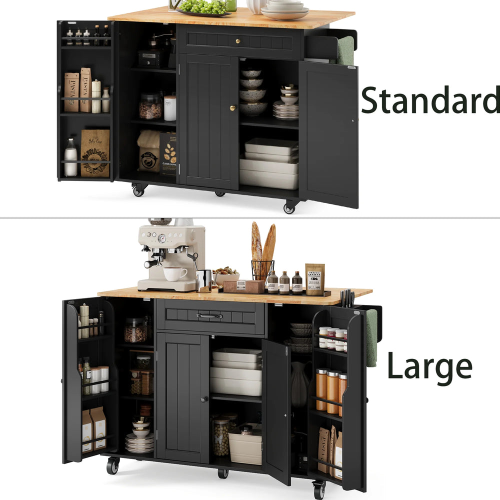 Noelse Kitchen Island with Storage, Island Table for Kitchen with Drop Leaf, Spice Rack, Towel Bar for Small Kitchens, White