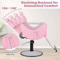 Reclining Barber Chair, 360° Swivel Salon Chair with Heavy Duty Hydraulic Pump, Adjustable Height & Headrest for Hair Styling, Makeup, Tattoo