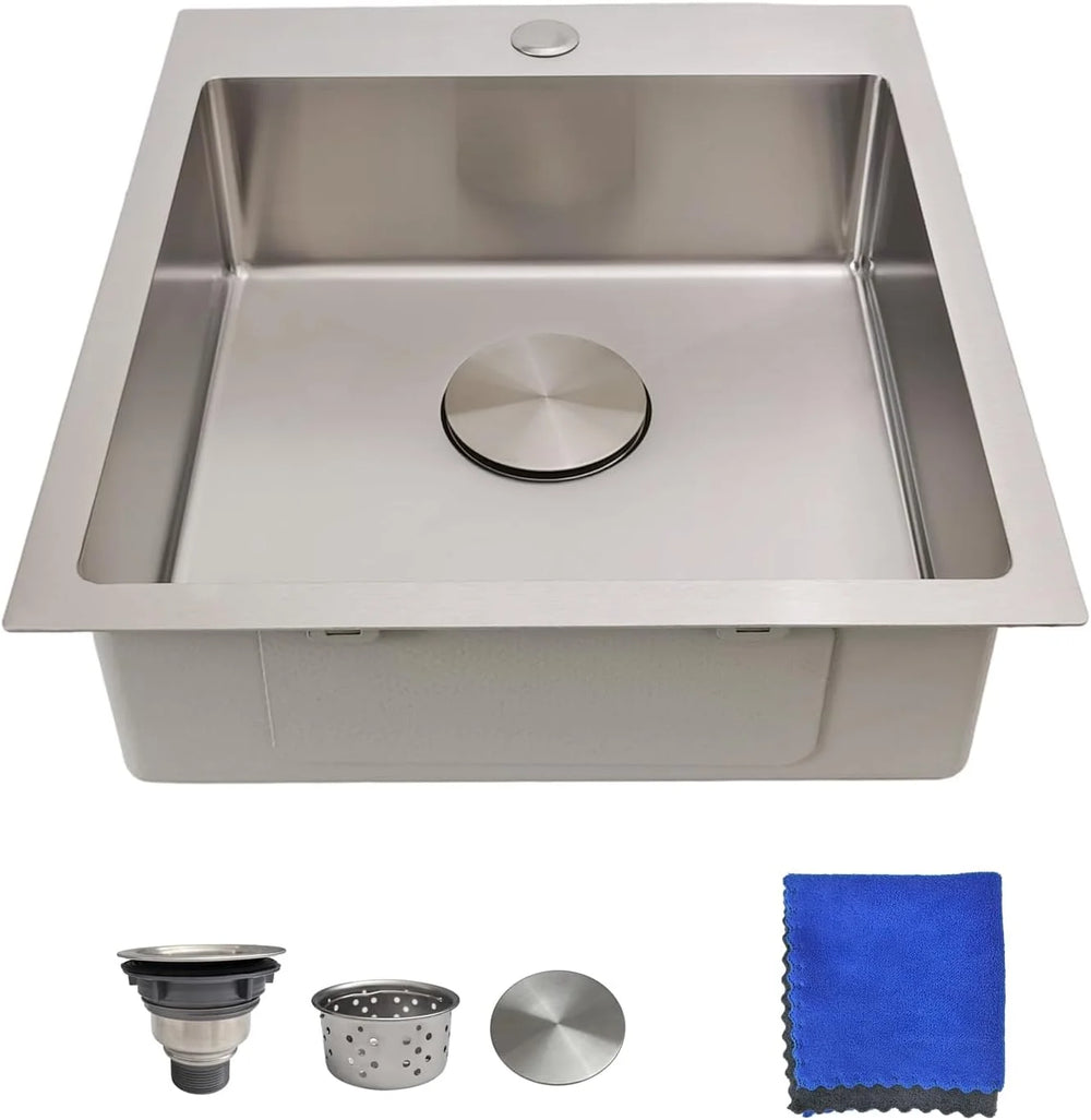 17 in Bar Sink Drop in - Small Kitchen Sink, Modern 18 Gauge Stainless Steel Sink with Brushed Finish, 17"x19"x6" Single Bowl Kitchen Sinks for RV, Prep, and Outdoor Use
