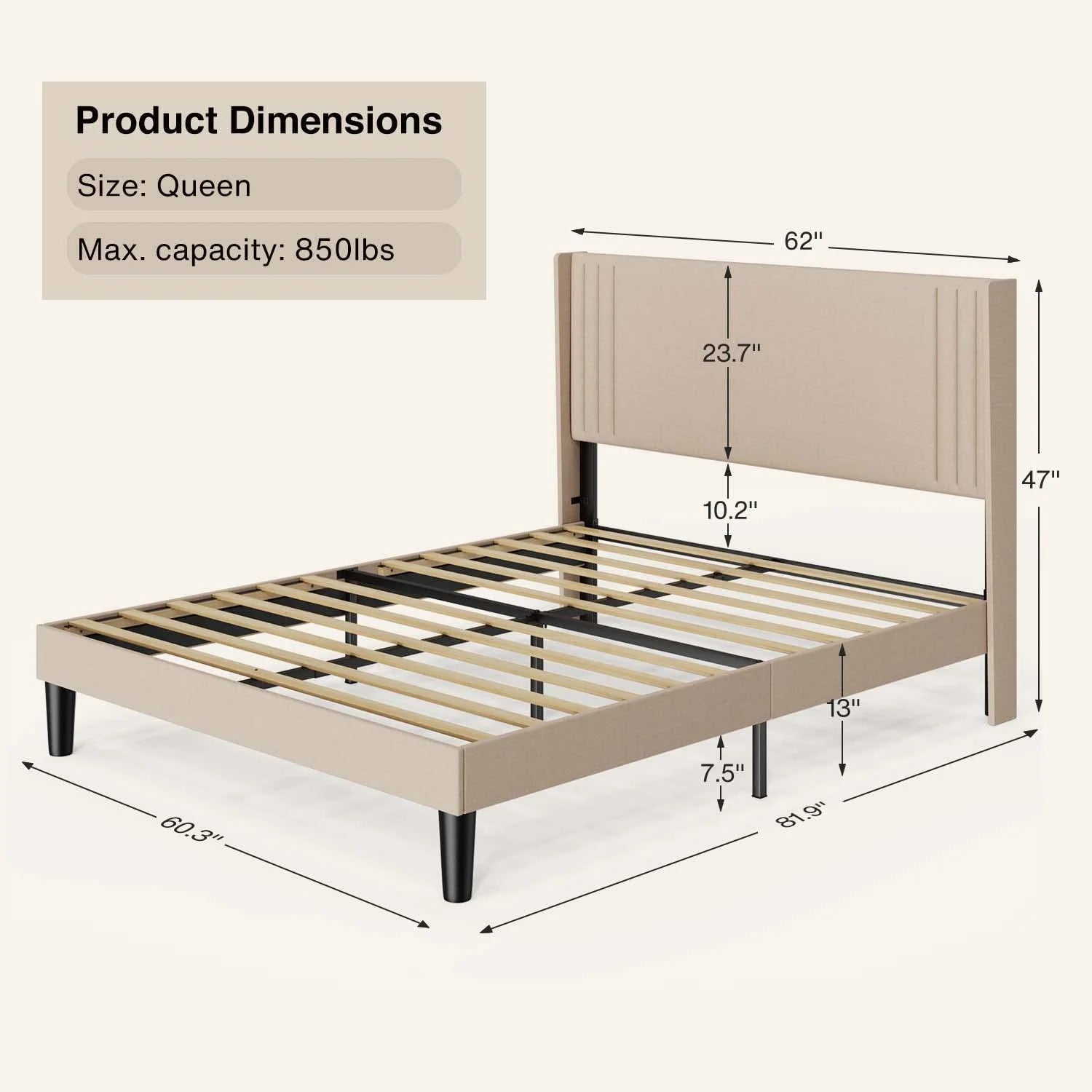 Bedroom Furniture Set - Includes Queen Bed Frame, Nightstands Set of 2, 5 - Drawer Dresser & Double Wide 6 - Drawer Dresser - Modern Storage Solution for Stylish Home Decor, Black