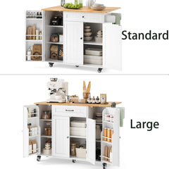 Noelse Kitchen Island with Storage, Island Table for Kitchen with Drop Leaf, Spice Rack, Towel Bar for Small Kitchens, White - White-Large