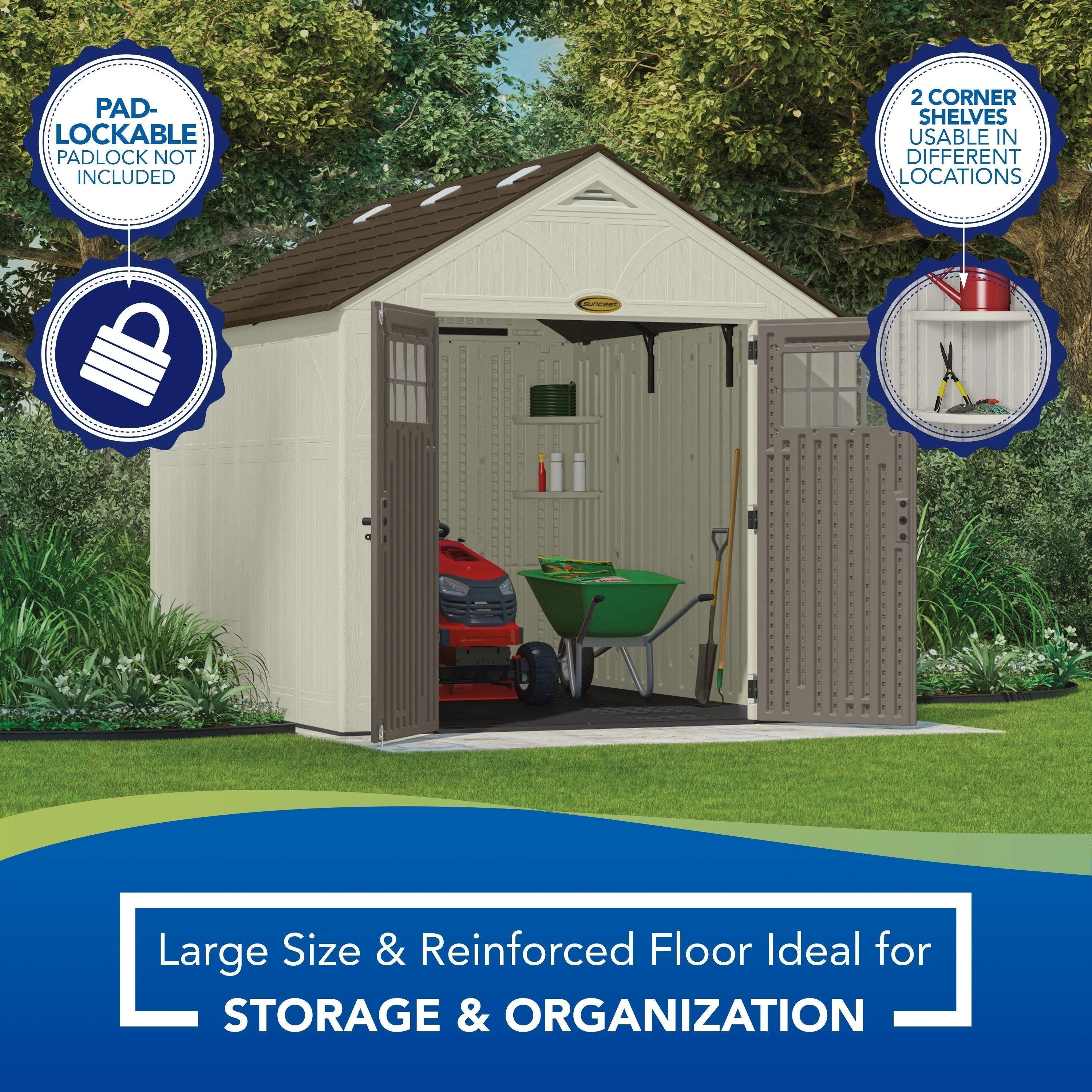 Suncast 8 x 10 ft. Metal and Resin Storage Shed. Vanilla