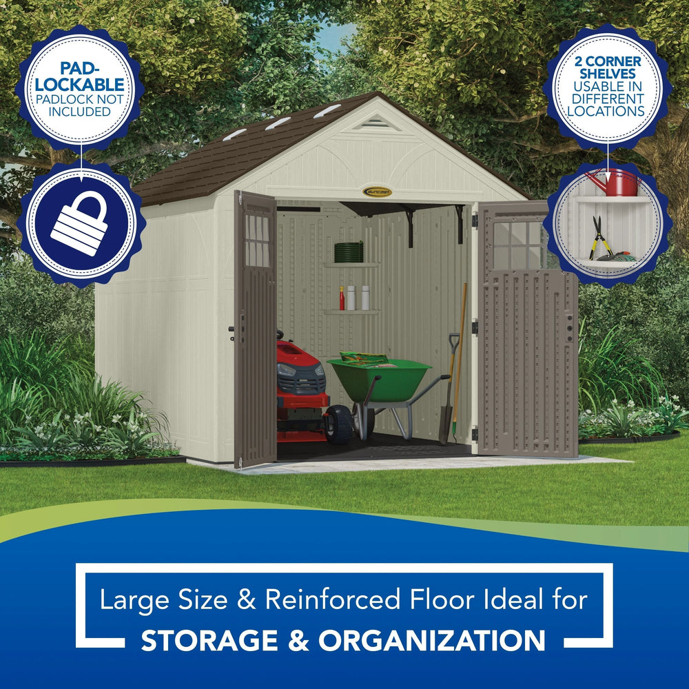 Suncast 8 x 10 ft. Metal and Resin Storage Shed. Vanilla