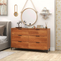 Mid-Century Modern 6-Drawer Dresser, Wooden Chest of Drawers with Anti-Tip Interlock System & Metal Legs for Bedroom, Living Room & Hallway - 1 PCS