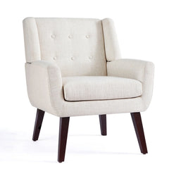 HUIMO Accent Chair, Button - Tufted Upholstered Living Room Chairs, Mid Century Modern Comfy Reading Chairs for Bedroom, Living Room, Beige - Dark Blue