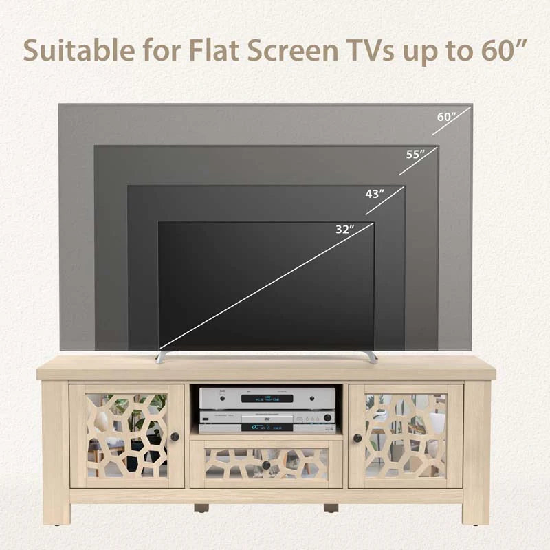 55" Retro TV Stand for 60 Inch TVs, TV Console Cabinet Entertainment Center with Mirror Doors, Drawer Open Shelf, Cable Hole