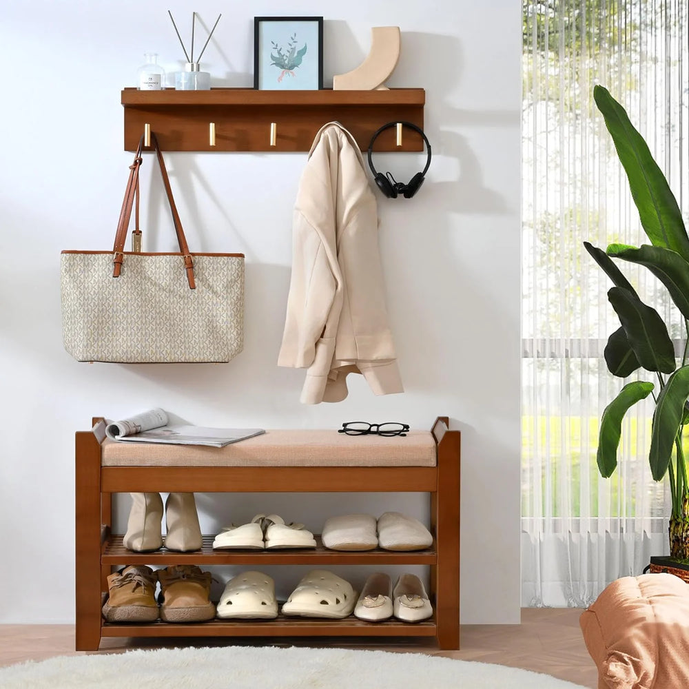 Shoe Rack for Front Door Entrance, 28 Entryway Bench with Coat Rack, Hall Tree Shoe Bench with Storage for Entry, Hallway, Bedroom, Living Room