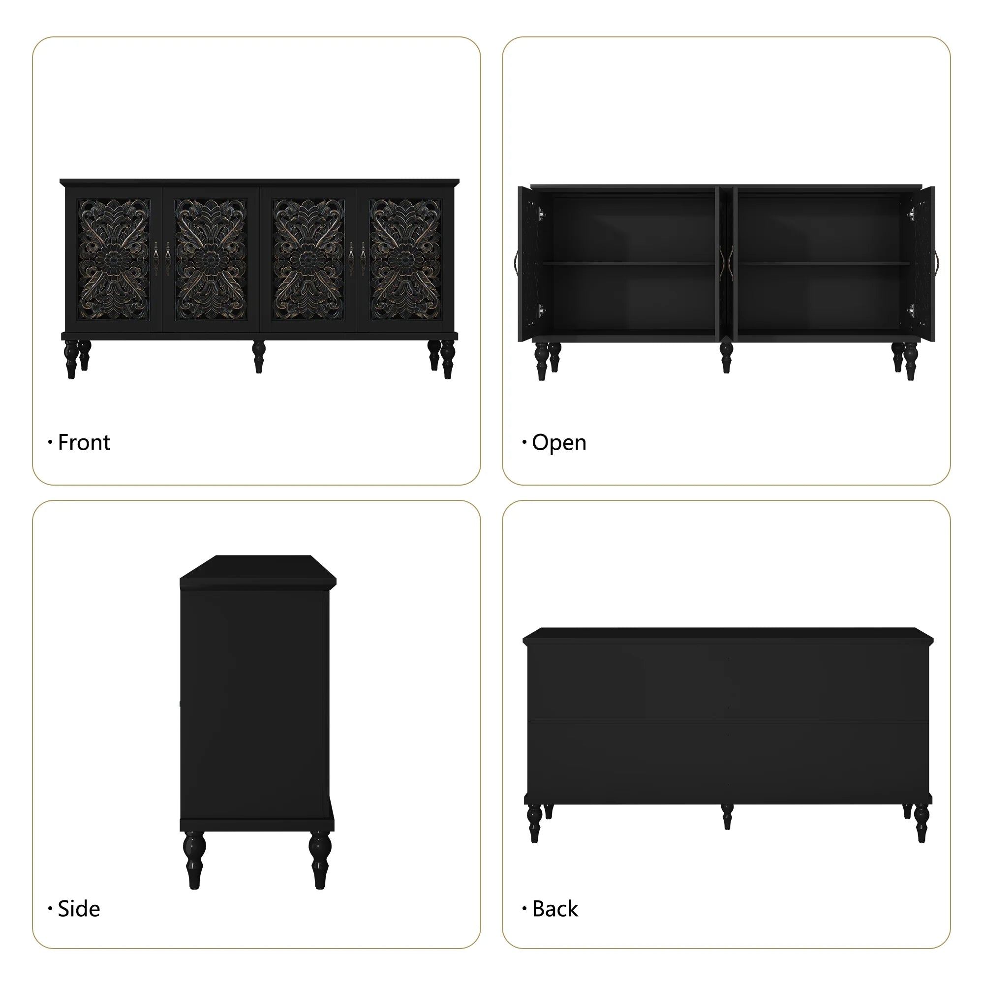 HLR 48" Accent Cabinet with 4 Doors, Vintage Hollow Carving Storage Credenza, Sideboards and Buffets Cabinet for Living Room, Kitchen, Dining Room, Entryway